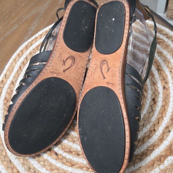 Olukai Hikina Black Leather Sandals size women’s 10 - Picture 7 of 9